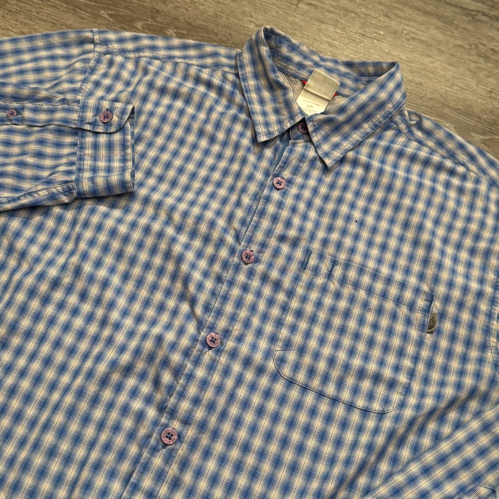 The North Face‎ Shirt Mens Large Blue Plaid Button Up Collared Fishing Outdoors